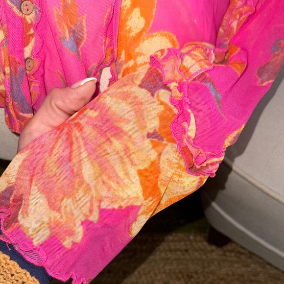 Free People| Pink Floral Sheer Button-Up Top - Picture 6 of 8